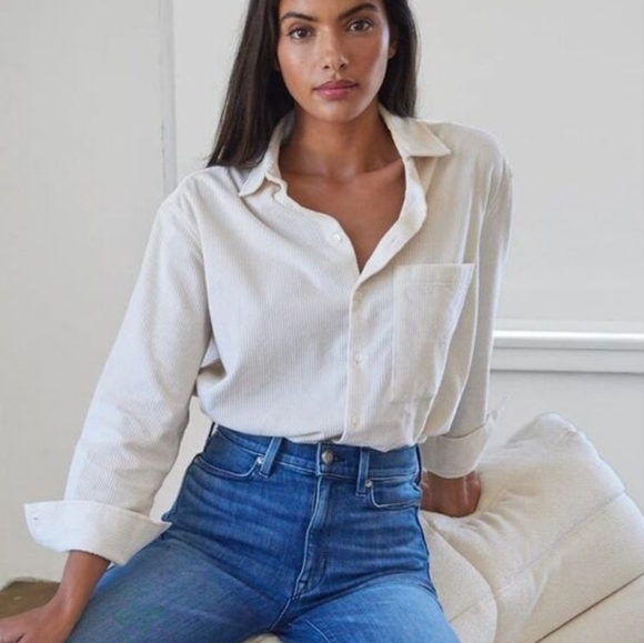 AYR Tops - AYR Cream Shacket Corduroy Button Front Shirt Long Sleeve All Year Round XS
